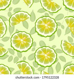 Bergamot fruits and leaves seamless vector pattern. Repeated fabric botanical design