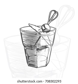 Bergamot old fashioned cocktail vector illustration. Hand drawn