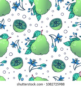 Bergamot seamless pattern. Beautiful vector background with citrus.