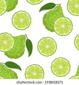 Bergamot seamless pattern. Tropical citrus fruit background. Vector illustration in cartoon flat style.