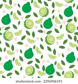 Bergamot Vector stock illustration. For labels, packaging: of Spa aroma oil tea. Citrus fruit, green in color. A tropical plant. Seamless pattern.