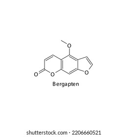 Bergapten molecule flat skeletal structure, Psoralen used in psoriasis Vector illustration on white background.