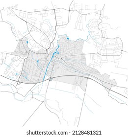 Bergedorf, Hamburg, DEUTSCHLAND, high detail vector map with city boundaries and editable paths. White outlines for main roads. Many smaller paths. Blue shapes and lines for water.