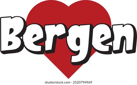 Bergen ciudad ​​texto con corazón rojo adecuado para el logotipo o el diseño