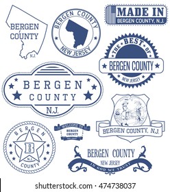 Bergen County, New Jersey. Set Of Generic Stamps And Signs.