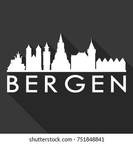 Bergen Flat Icon Skyline Silhouette Design City Vector Art Famous Buildings.