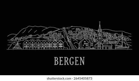 Bergen com a arte da linha do horizonte da cidade de Noruega.