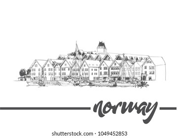 Bergen, Norway. View of historical buildings in Bryggen- Hanseatic wharf in Bergen, Norway