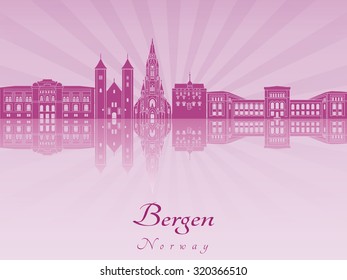 Bergen skyline in purple radiant orchid in editable vector file