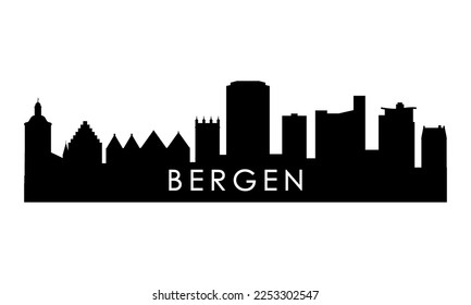 Bergen skyline silhouette. Black Bergen city design isolated on white background. 