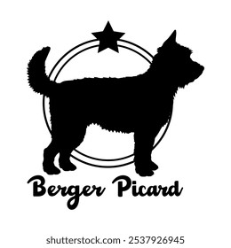 Berger Picard silueta de perro, perro, razas de perro, logotipo, Vector, silueta, diseño de logotipo, animal, ilustración, icono, signo, diseño, negro, símbolo, mascota