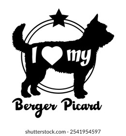  Berger Picard. silueta de perro, me encanta mi perro, perro, razas de perro, logotipo, Vector, silueta, animal, ilustración, icono, signo, negro, mascota,