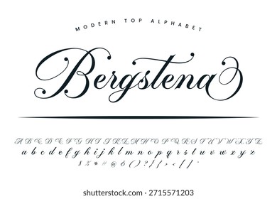 Bergstena Schrift Skript und Alphabet Satz von Vektor-Kalligraphie Buchstaben a b c d Skript Schriftart einzelne Buchstaben