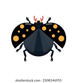 Berikut adalah terjemahannya dalam bahasa Inggris:

Black Ladybug Vector Design Spreading Its Wings, Perfect for Educational Material Needs