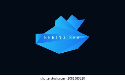 The Bering Sea, Paper Origami Shape, Geographic Map, Low Poly Graphic Design. Vector Illustration.