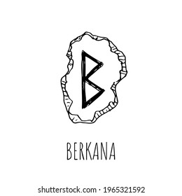 Berkana rune written on a stone. Vector illustration. Isolated on white. Hand-drawn style.