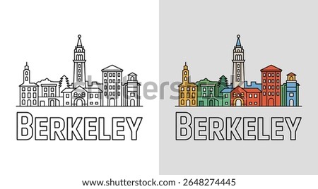 Berkeley skyline with Sather Tower and campus buildings for academic cityscape art.