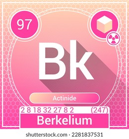 Elemento Berkelium (Bk) - Actinide - Tabla periódica, símbolo químico, nombre, peso atómico, número atómico, conchas eléctricas, clasificación, fase en STP - Diseño de iconos de logotipos químicos