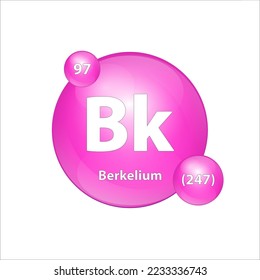 Berkelium (Bk) icon structure chemical element round shape circle Pink. 3D Illustration vector. Chemical element of periodic table Sign with atomic number. Study in science for education. 