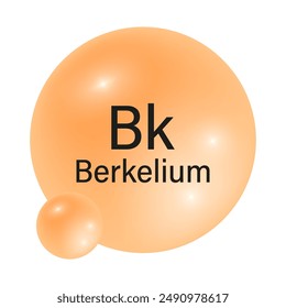 Berkelium element symbol. Orange spherical representation. Chemical Bk icon. Scientific vector illustration.