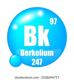 Ícone Berkelium. Bk elemento químico. Número atômico 97. Massa 247. Imagem de esfera azul.