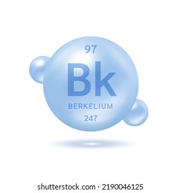 Berkelium Molekül Modelle silberblau und chemische Formeln wissenschaftliche Element. Erdgas. Konzept der Ökologie und Biochemie. Einzige Kugeln auf weißem Hintergrund. 3D-Vektorgrafik.