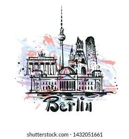 Berlin abstract color drawing. Berlin sketch vector illustration isolated on white background.