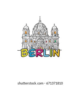 Berlin beautiful sketched icon, famous hand-drawn landmark, city name lettering, vector illustration