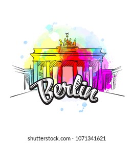 Berlin Brandenburg Gate Cover Art. Hand drawn illustration. Travel the world concept vector image for digital marketing and poster prints.