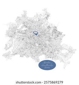 Berlin capital city of Germany,Urban Streets Roads Map with city center location pin, illustration vector element image 