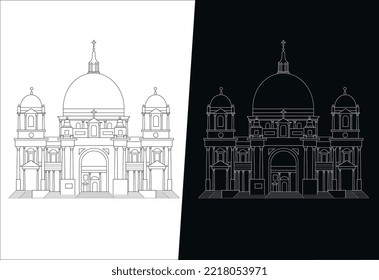 Berlin Cathedral, Germany Architecture Illustration Outlines