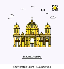 BERLIN CATHEDRAL Monument Poster Template. World Travel Yellow illustration Background in Line Style with beauture nature Scene