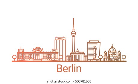 Berlin city colored gradient line. All Berlin buildings - customizable objects with opacity mask, so you can simple change composition and background fill. Line art.