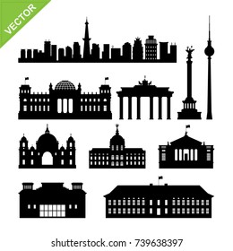 Berlin city, Germany landmark and skyline silhouettes vector