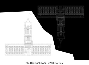 Berlin City Hall "Rotes Rathaus" Germany Architecture Outlines Vector Illustration Drawing