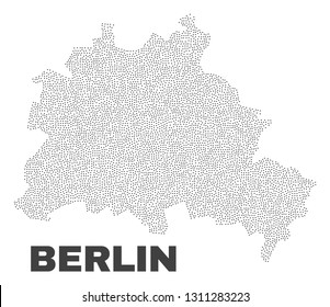 Berlin City map designed with tiny dots. Vector abstraction in black color is isolated on a white background. Scattered tiny dots are organized into Berlin City map.