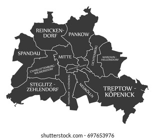 Berlin city map Germany DE labelled black illustration