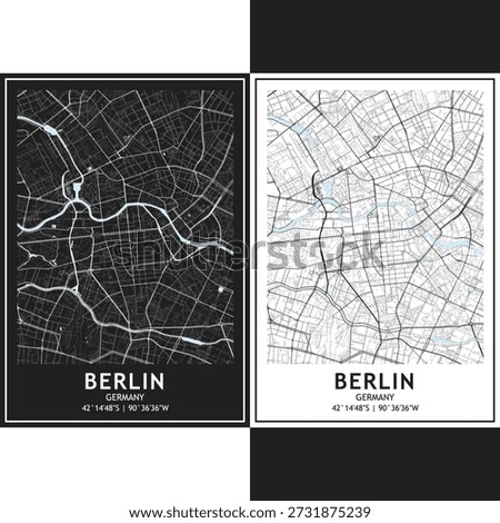 Berlin city map vector set, bundle of dark and light minimalist urban roadmap with scalable street grid, highways, and planning layout