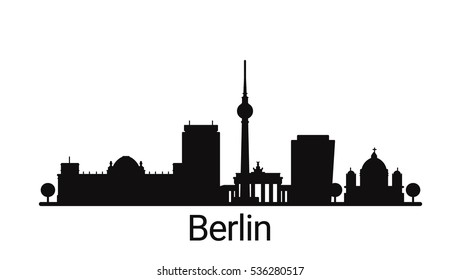 Berlin city outline skyline. All Berlin buildings - customizable objects, so you can simple change skyline composition. Minimal design.