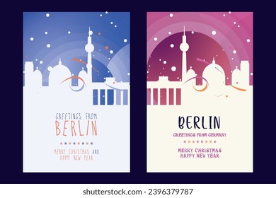 Berlin city poster with Christmas skyline, cityscape, landmarks. Winter Germany town holiday, New Year vertical vector layout for brochure, website, flyer, leaflet, card