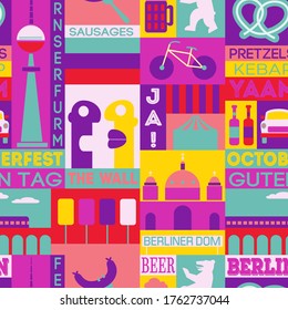 Berlin city seamless pattern design. Travel and tourism attractions series.