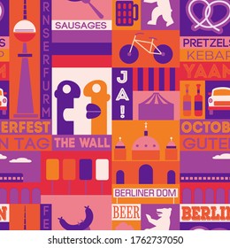 Berlin city seamless pattern design. Travel and tourism attractions series.