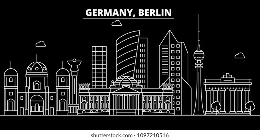 Berlin city silhouette skyline. Germany - Berlin city vector city, german linear architecture, buildings. Berlin city travel illustration, outline landmarks. Germany flat icons, german line banner