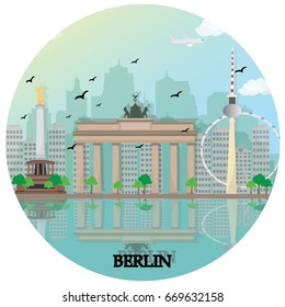 Berlin city skyline with historical buildings. Flat style vector illustration.