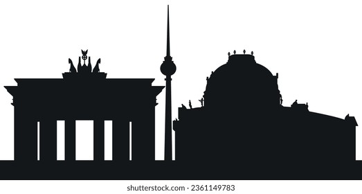 Berlin city skyline horizontal banner. Black and white silhouette of Berlin city, Germany. Vector template for your design.	
