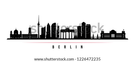 Berlin city skyline horizontal banner. Black and white silhouette of Berlin city, Germany. Vector template for your design.