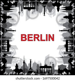 Berlin city skyline silhouette vector square closed illustration isolated on white background. Worldwide traveling concept, german tourism and journey vector background. Stock illustration