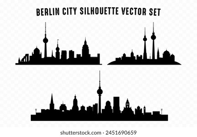 Berlin City Skyline Silhouetten Vektorgrafik Set, Stadtgebäude Silhouette isoliert auf weißem Hintergrund