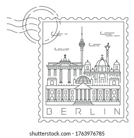 Sello urbano de Berlín, ilustración vectorial lineal mínima y diseño tipográfico, Alemania