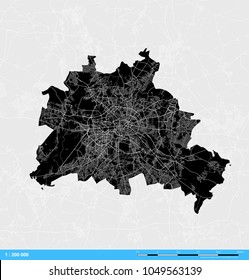 Berlin City Vector Map. Black and White Silhouette Version. Rich details for highways, roads and smaller streets. Usable for travel marketing, real estate and education.